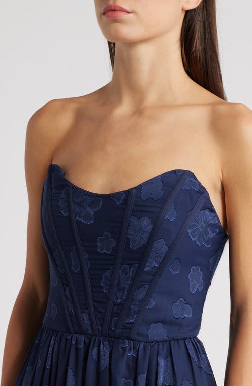 Lulus Gracefully Elegant Embroidered Corset Gown In Navy Blue