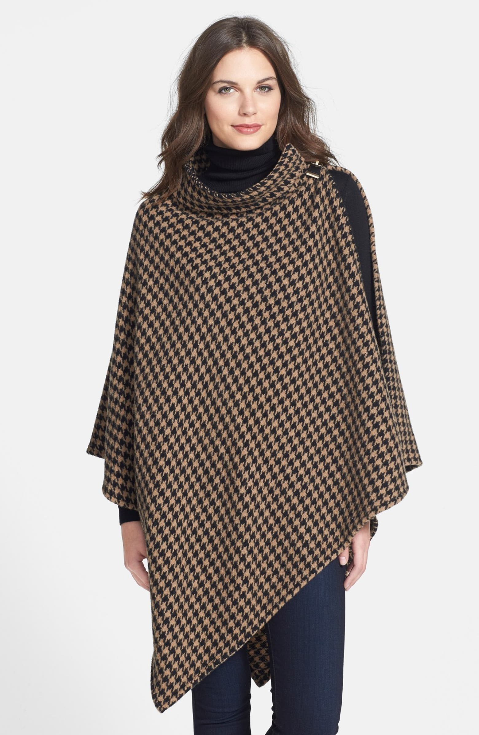 BOSS Wool Blend Houndstooth Poncho | Nordstrom