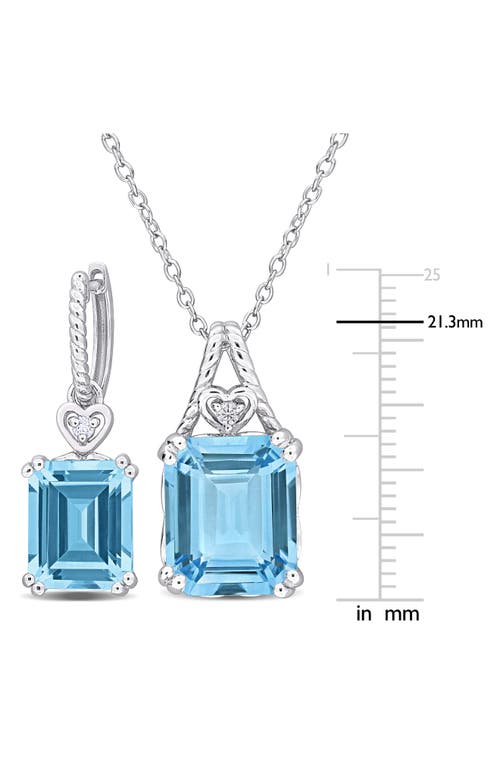 Delmar Sky Blue Topaz & White Topaz Heart Necklace & Earrings Set In Blue