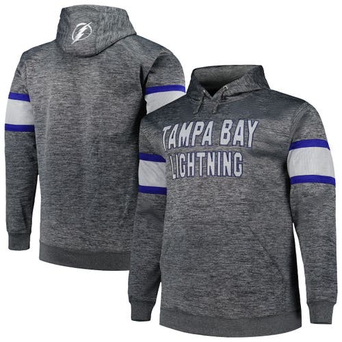 PROFILE Men's Heather Charcoal Tampa Bay Lightning Big & Tall Stripe Pullover Hoodie