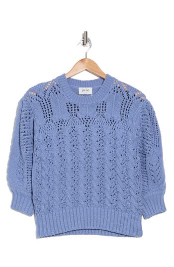Shop Joie Ella Cotton Pointelle Three-quarter Sleeve Sweater In Country Blue