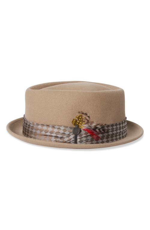 Shop Brixton Stout Felted Wool Pork Pie Hat In Sand/sand Check