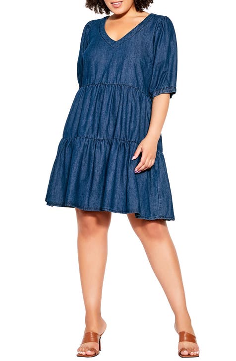 Coastal Tiered Nonstretch Denim Dress (Plus Size)