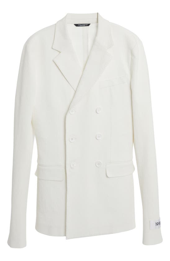 Shop Dolce & Gabbana Dolce&gabbana Crinkle Texture Double Breasted Stretch Cotton Blend Sport Coat In Bianco Ottico