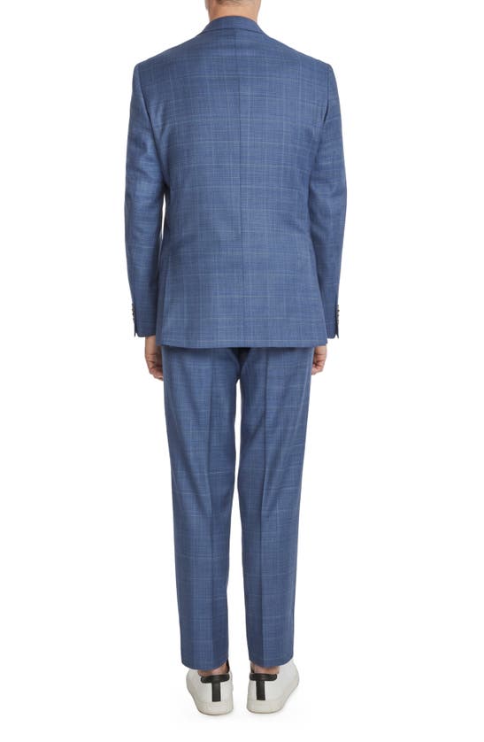 Shop Jack Victor Esprit Windowpane Check Stretch Wool Suit In Mid Blue