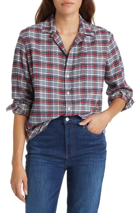 Frank & Eileen Women's Red & Blue Plaid Lightweight Button-Down Eileen Top Large main image 0