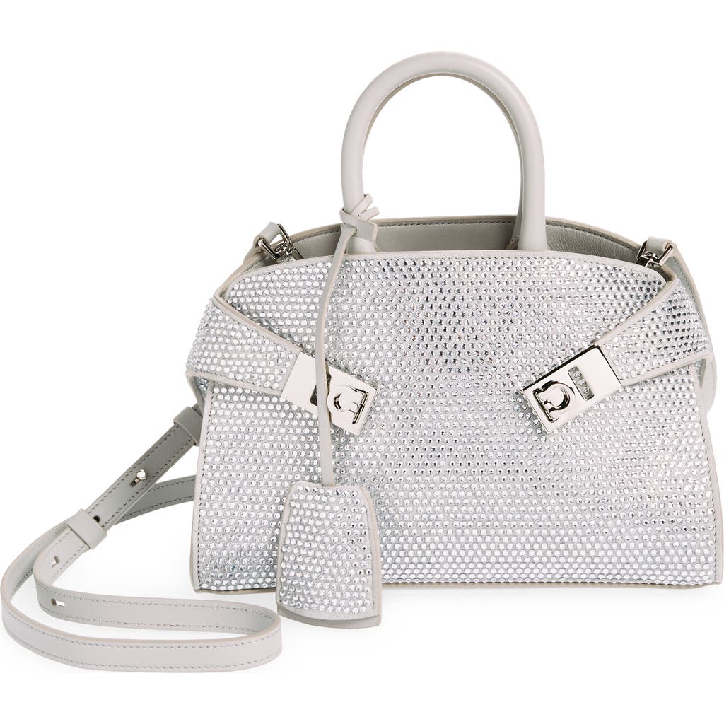 Ferragamo Mini Strass Crystal Top Handle Bag In Perla