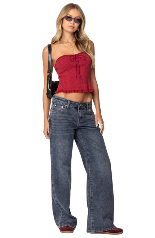 Shop Edikted Ace Low Rise Wide Leg Jeans In Dark-blue