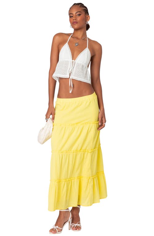 Shop Edikted Tiered Cotton Maxi Skirt In Yellow