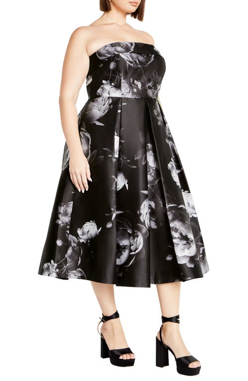 Shop City Chic Tiffany Bloom Strapless Dress In Black Bloom