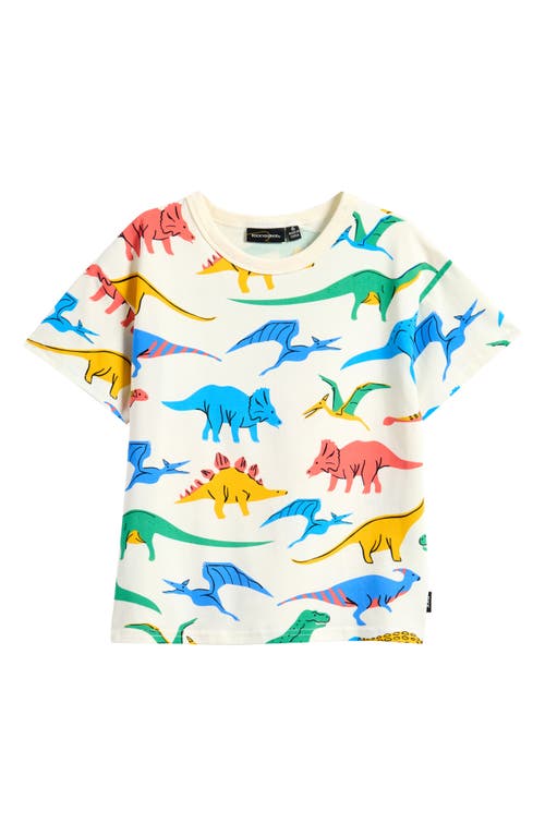 Rock Your Baby Kids' Dino Bright Cotton T-shirt In Cream