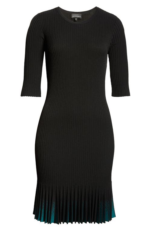 Shop Emporio Armani Pleated Rib Dress In Solid Black