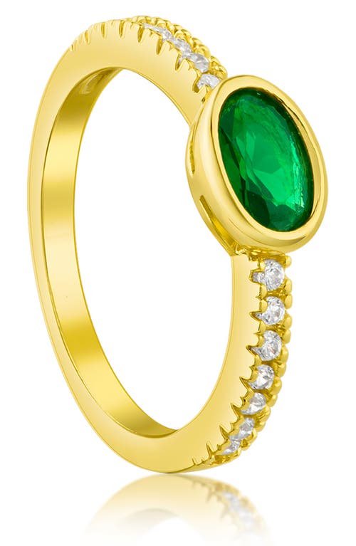 Shop Cz By Kenneth Jay Lane Oval Pave Cz Band Pinky Ring In Emerald/gold