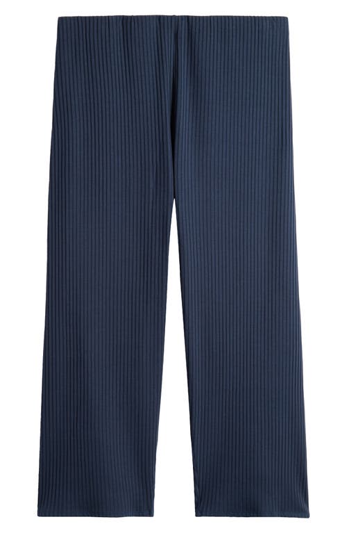 Shop Eileen Fisher Ribbed Wide Leg Ankle Pants In Deep Adriatic