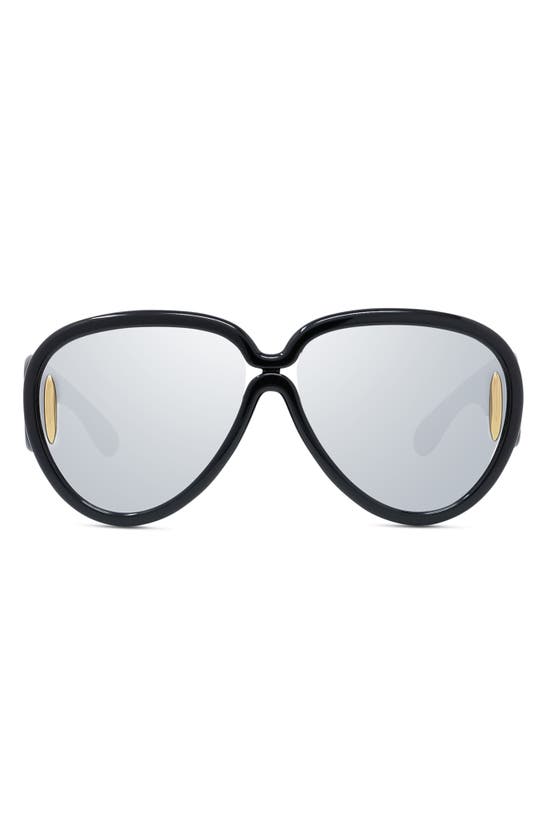 Shop Loewe Anagram 65mm Oversized Pilot Mask Sunglasses In Shiny Black / Smoke Mirror