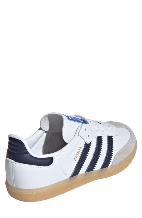 Shop Adidas Originals Adidas Kids' Samba Sneaker In White/collegiate Navy/gum