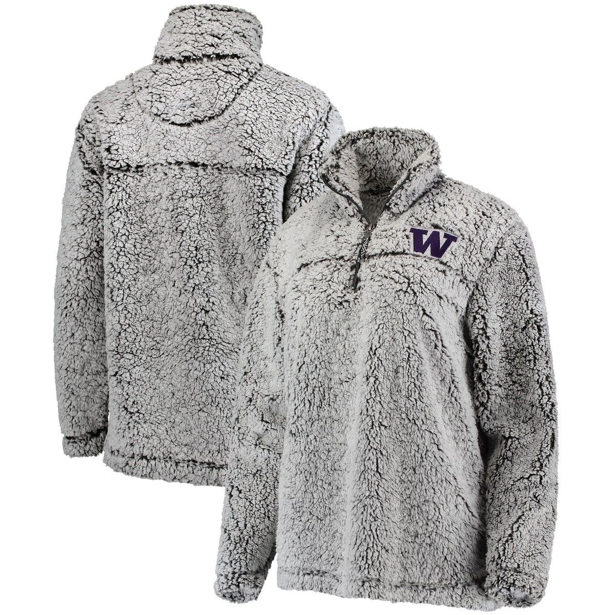BOXERCRAFT Women's Gray Washington Huskies Sherpa Super Soft Quarter-Zip Pullover Jacket