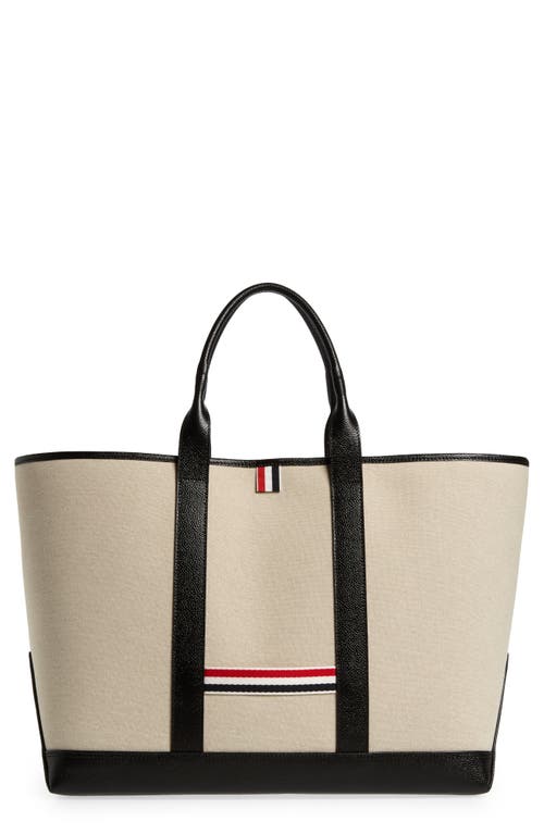 Thom Browne Medium Tool Canvas & Leather Tote in Black/beige at Nordstrom