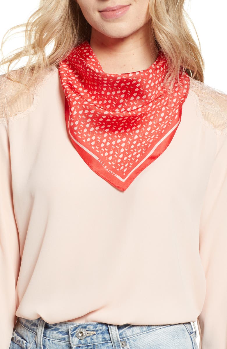 Hearts Silk Bandana Scarf, Main, color, RED
