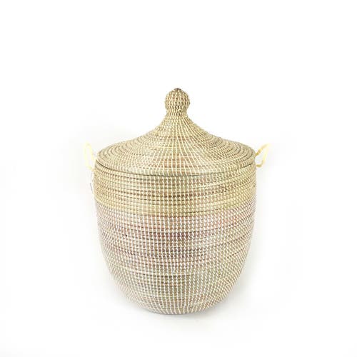 Shop Mbare Dou Lid Storage Basket Two-tone Medium Storage In Natural And White