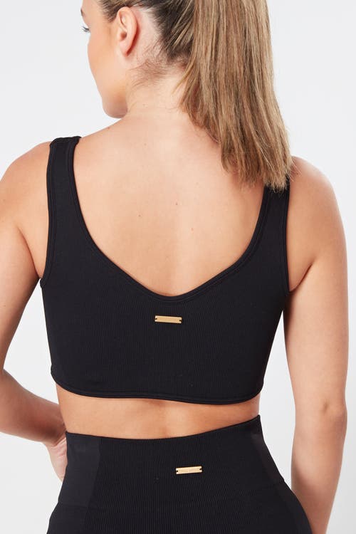 Shop Twill Active Recycled Seamless Rib Dip Hem Sports Bra In Black