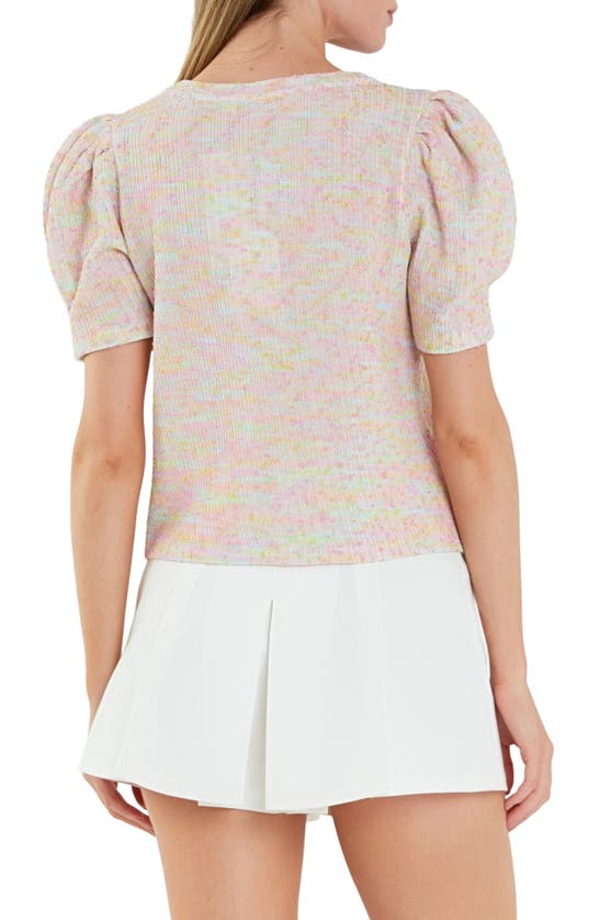 English Factory Rainbow Puff Sleeve Sweater In Pink Multi
