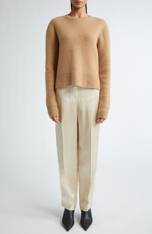 Shop Totême Toteme Crop Stretch Cashmere & Merino Wool Crewneck Sweater In Camel