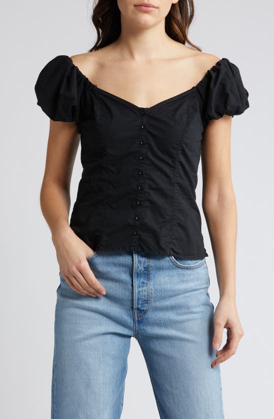 Shop Nation Ltd Angel Bubble Sleeve Off The Shoulder Top In Jet Black