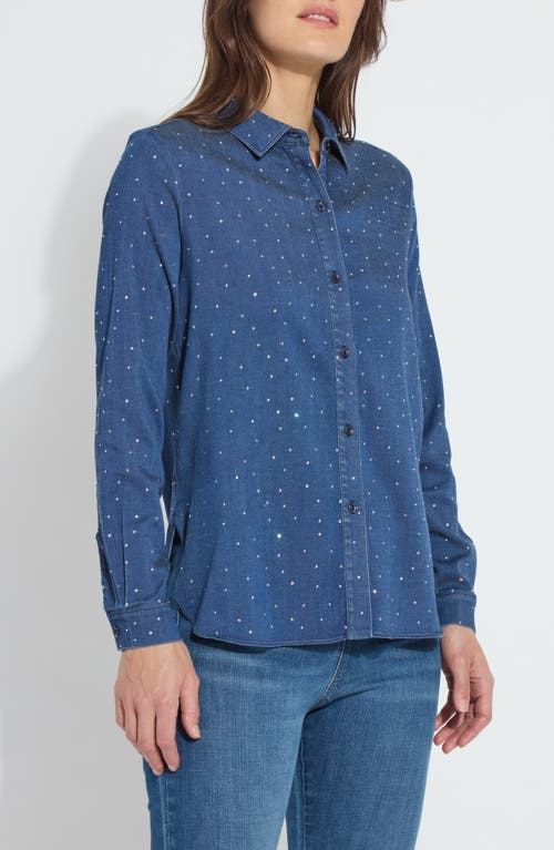 Lyssé Cataleya Crystal Chambray Shirt In Dark Wash In Dark Mid Wash