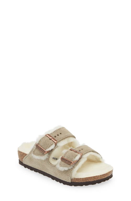 Shop Birkenstock Kids' Arizona Genuine Shearling Lined Slide Sandal In Taupe