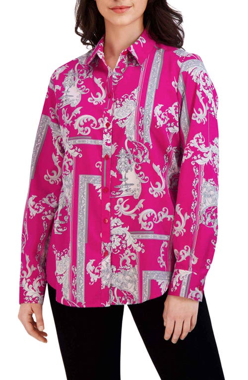 Foxcroft Zoey Ornate Cotton Sateen Button-Up Shirt Azalea at Nordstrom,