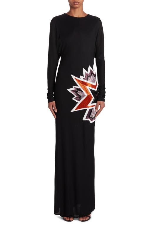 TOM FORD Kapow Beaded Detail Long Sleeve Crepe Gown Black/Multicolor at Nordstrom, Us