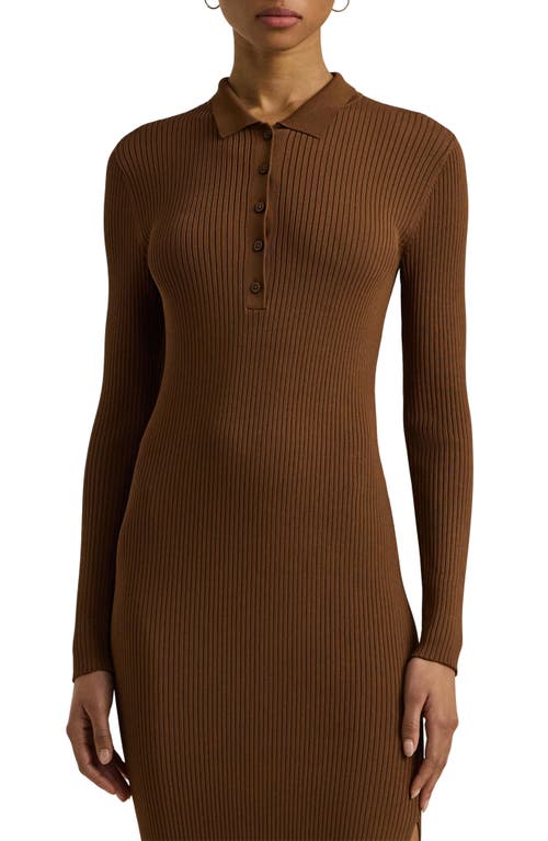 Shop Lauren Ralph Lauren Rib Knit Polo Dress In Dark Terracotta