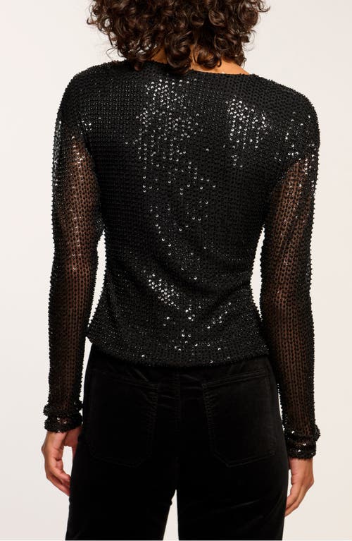 Shop Ramy Brook Leon Sequin Cowl Neck Top In Black Beaded Mesh