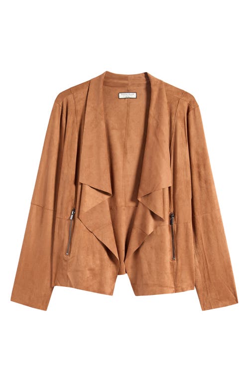 Bagatelle Drape Front Faux Suede Jacket In Sienna