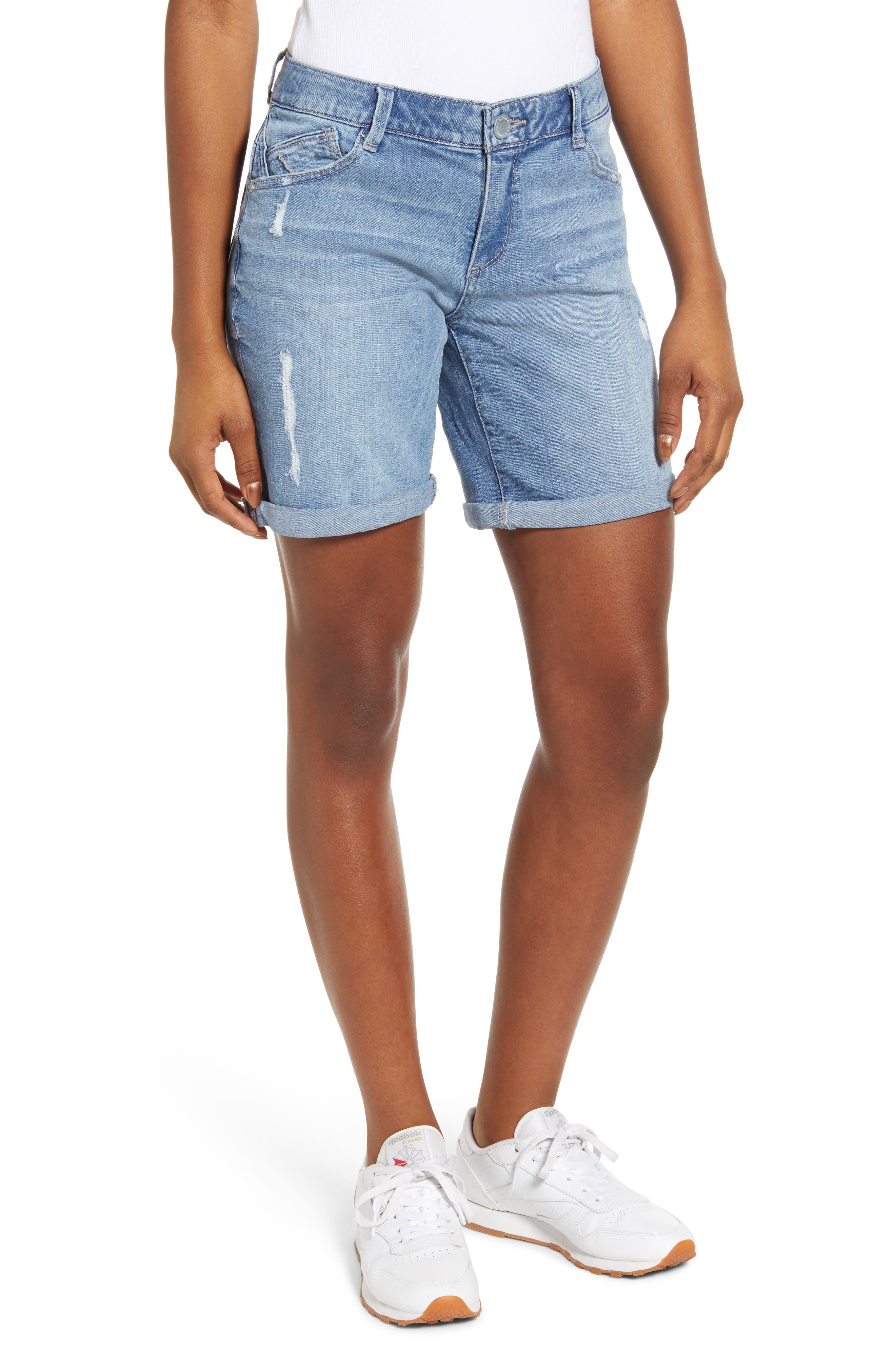 women's distressed bermuda jean shorts