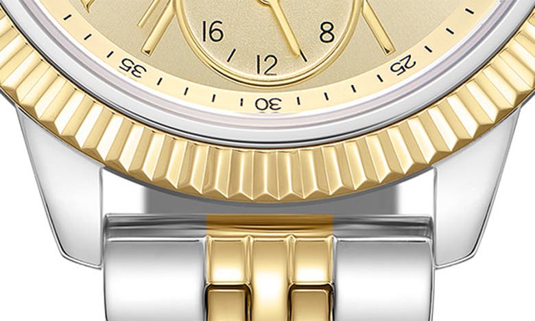 Shop Bcbg Max Azria Three-hand Quartz Two-tone Bracelet Watch, 36mm In Silver/ Yellow Gold