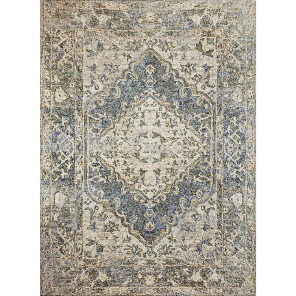 Jonathan Y Pavel Distressed Medallion Low-pile Machine-washable Area Rug In Blue/cream