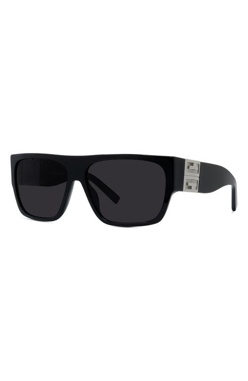 Shop Givenchy 4g Rectangular Sunglasses In Shiny Black/smoke