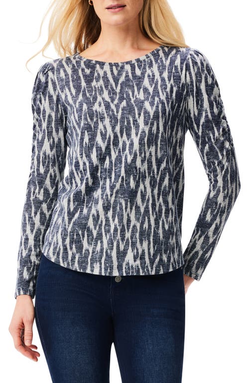 NZT by NIC+ZOE Ikat Ruched Sleeve Top in Indigo Multi
