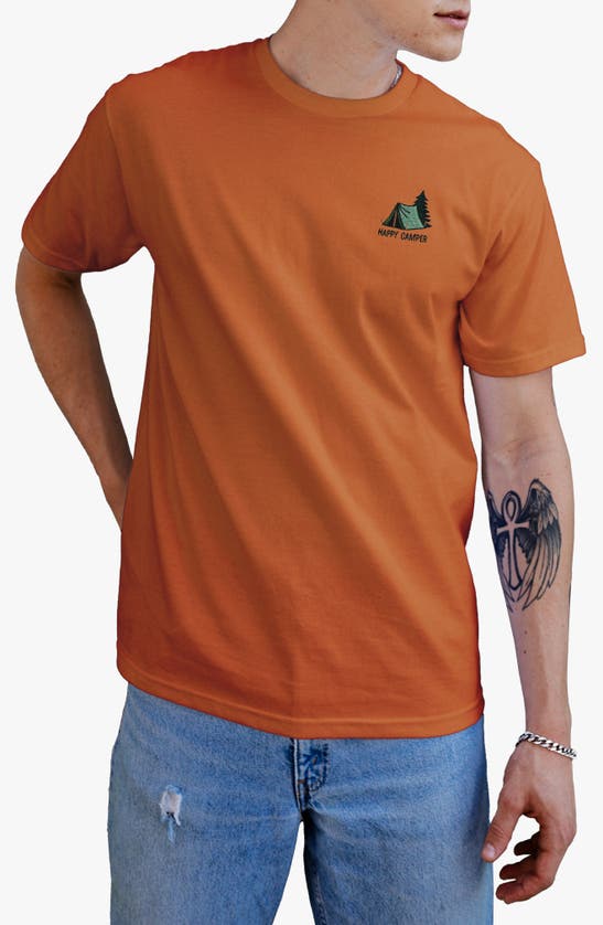Riot Society Happy Camper Embroidered Cotton T-shirt In Orange