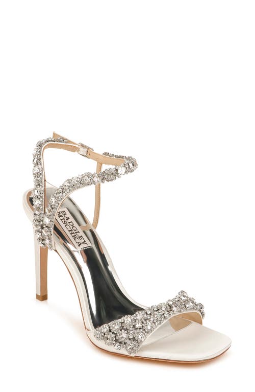 Badgley Mischka Collection Galia Embellished Sandal in Soft White Satin at Nordstrom, Size 6.5