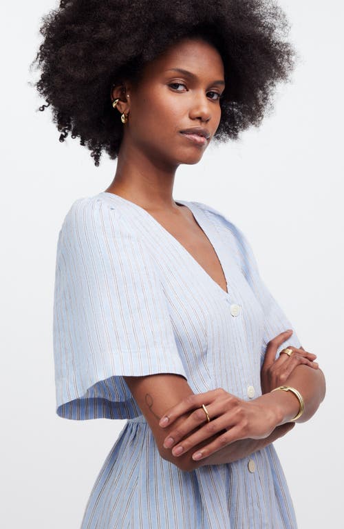 MADEWELL MADEWELL CASSIE STRIPE BUTTON FRONT LINEN MIDI DRESS 