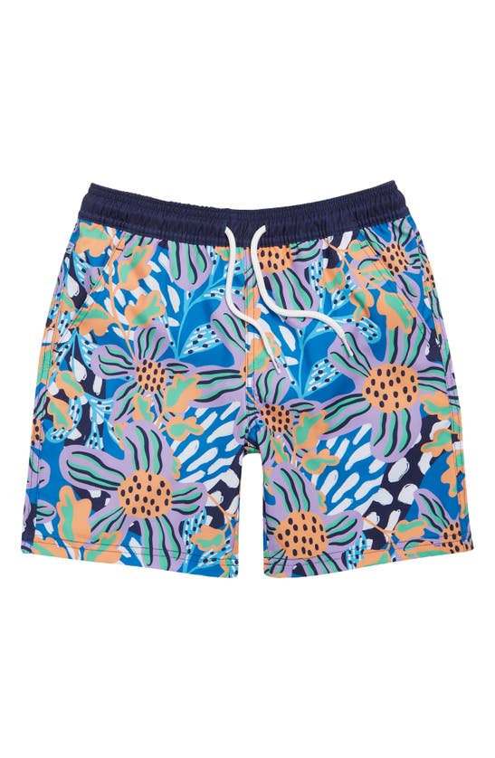 Sovereign Code Kids' Bali Floral Print Swim Trunks In Jungle/ Atlantic Blue