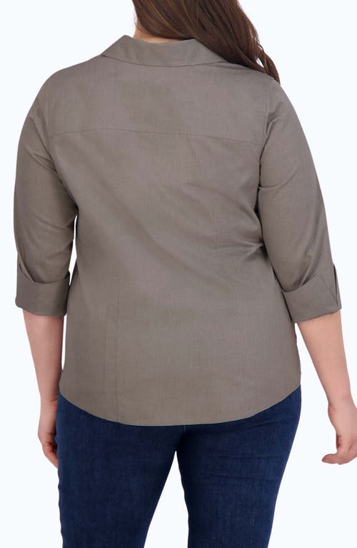 Foxcroft 'taylor' Three-quarter Sleeve Non-iron Cotton Shirt In Charcoal