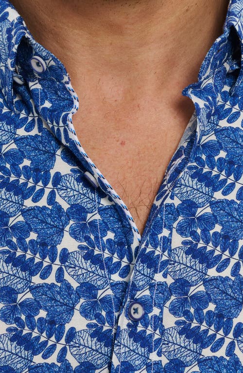 Shop Robert Graham Henrik Leaf Print Short Sleeve Button-up Shirt In Navy