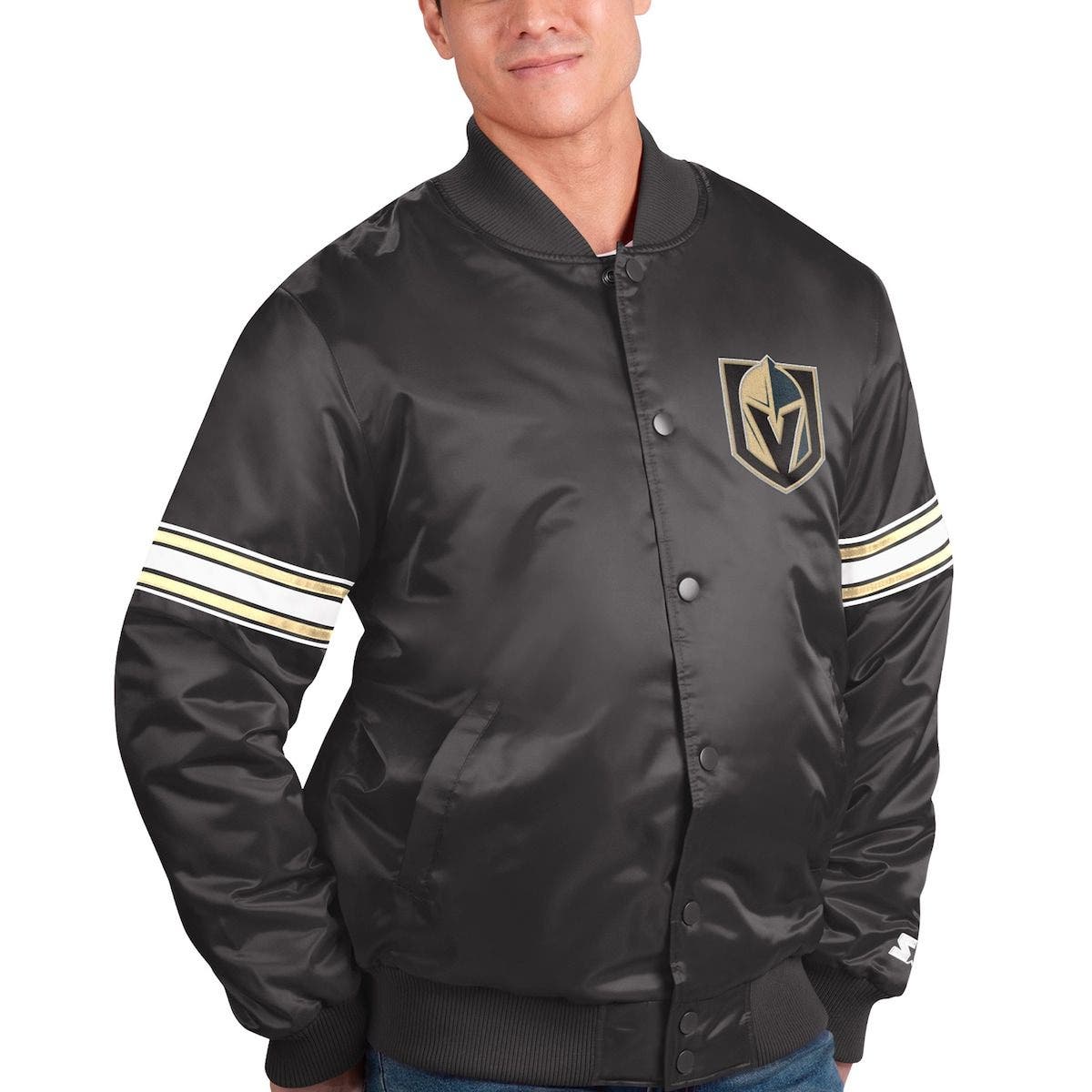 Las Vegas Raiders Starter Leader Varsity Satin Full-Snap Jacket -  Black/Silver