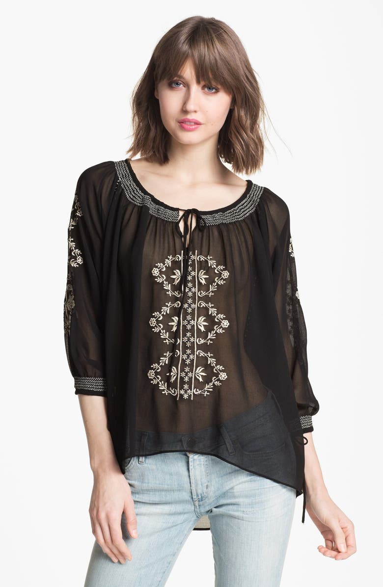 Willow & Clay Embroidered Chiffon Peasant Top | Nordstrom