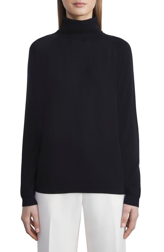 Lafayette 148 Matte Crepe Turtleneck Sweater In Black