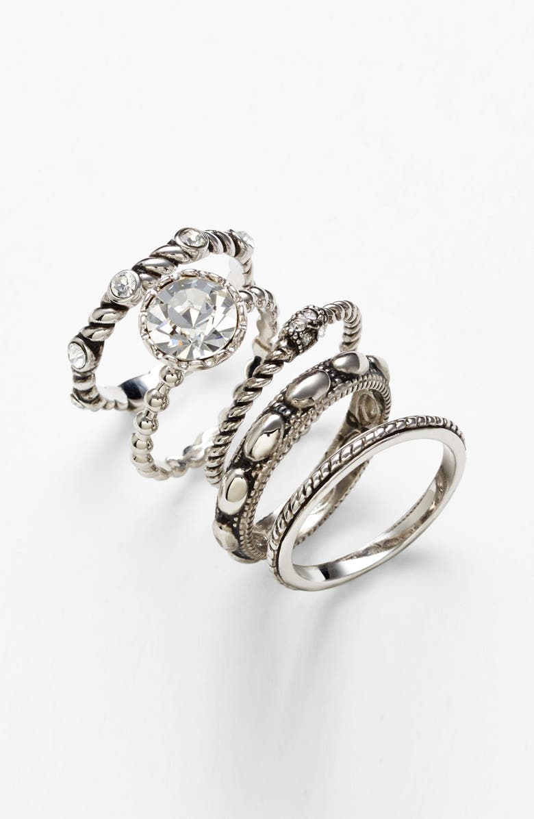 COVET Ariella Collection Cocktail Stack Rings, Main, color, ANTIQUE SILVER/ CLEAR